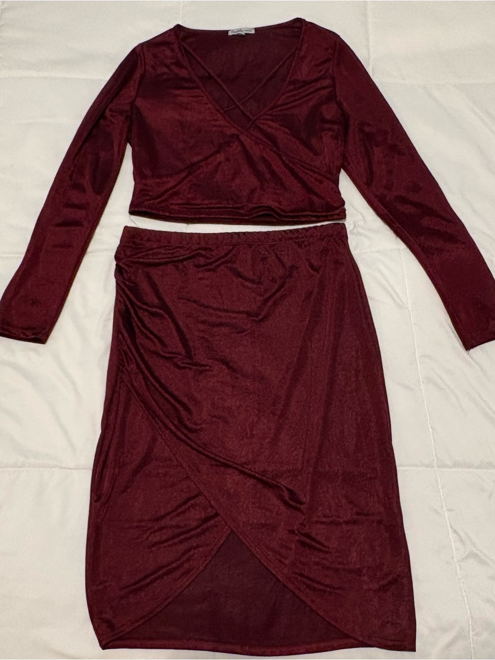 Charlotte Russe Burgundy Set-long Sleeve Top and Midi Skirt